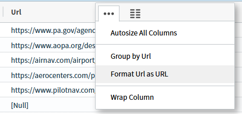 select to format a URLin a table column