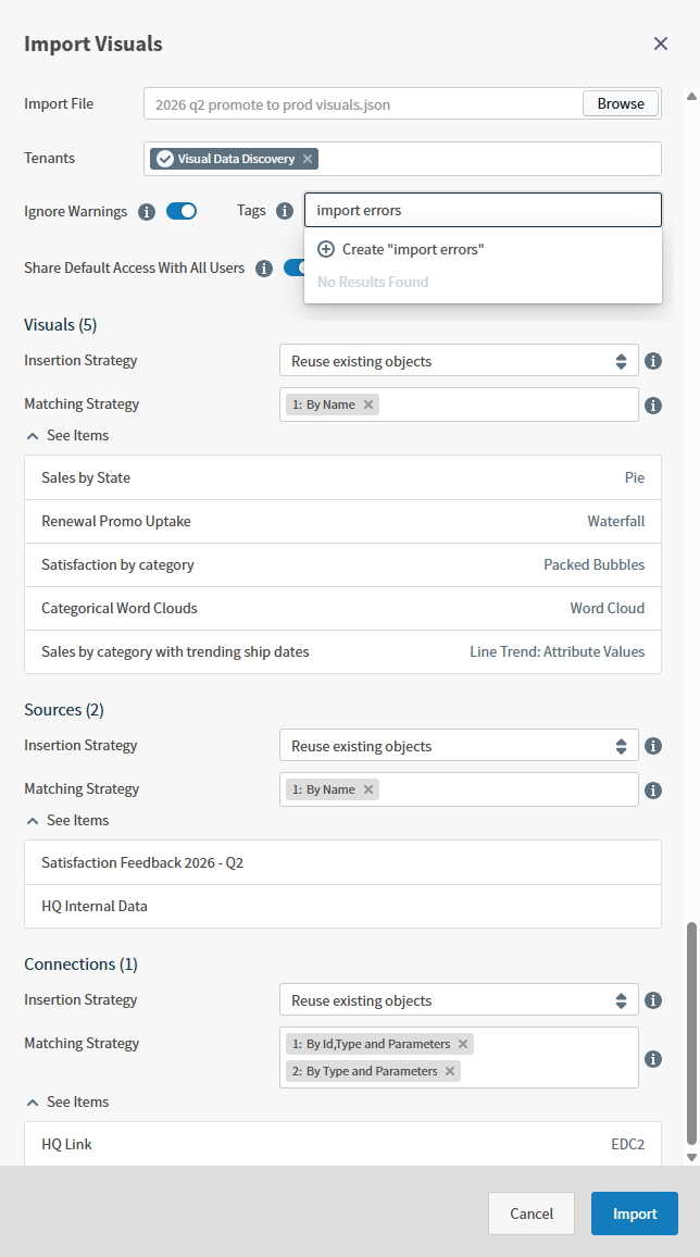 Use this work are to define what JSON file to import, for which tenants, using what insertion strategies, matching strategies, tags, and access rights