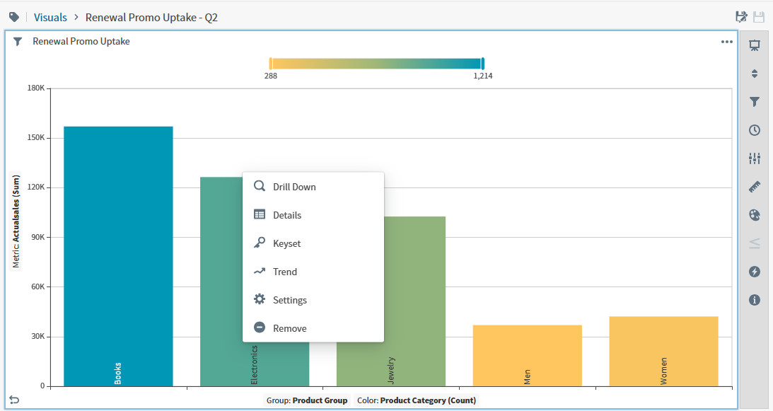 use the context menu to drill deeper into text for any available data element