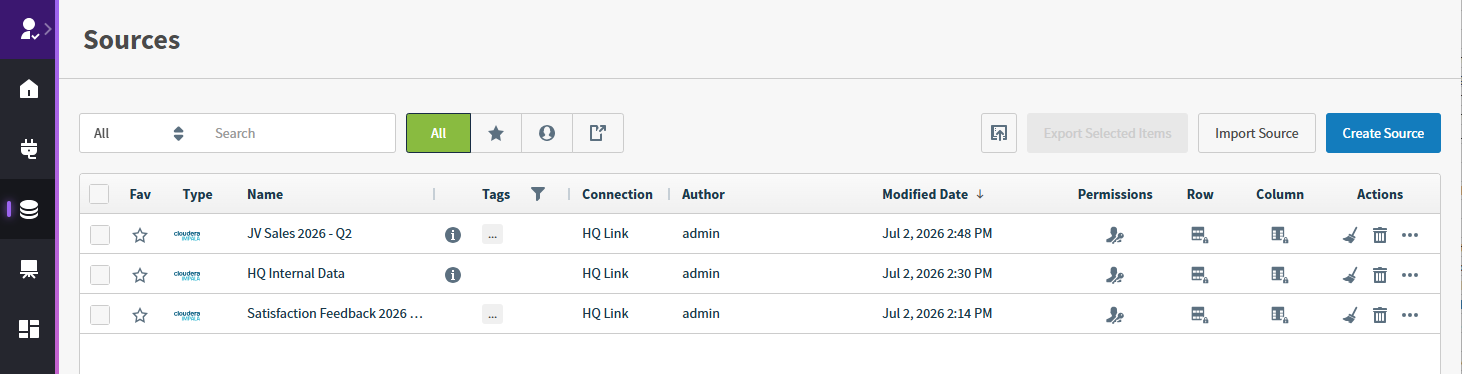 Use this work area to create, import, and edit data sources.