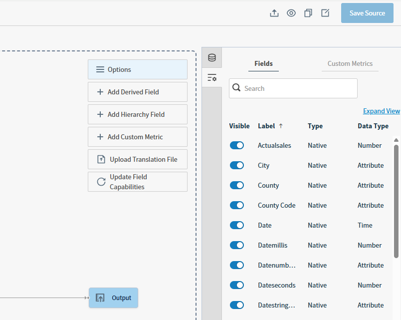 use this work area to manage the visibility of fields and other information related to your data