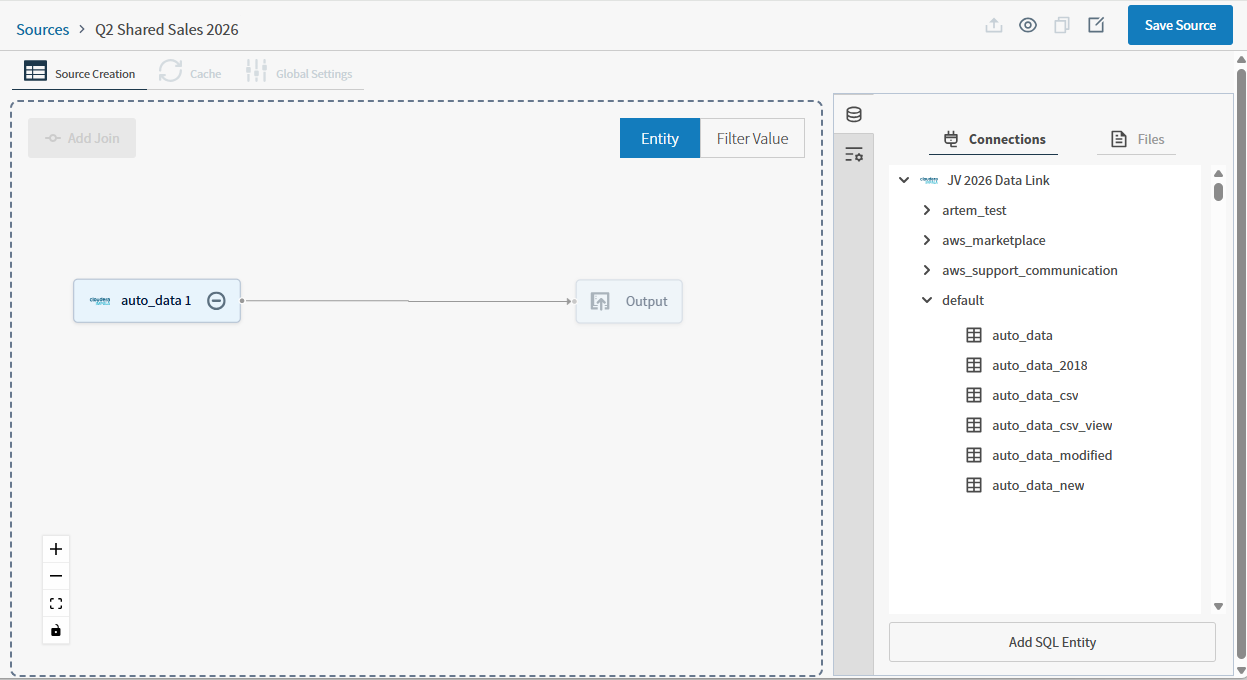 drag and drop your entity and schema to the work area