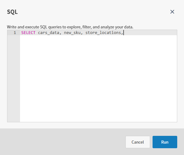 an expanded work area you can use to enter the custom SQL for your entity