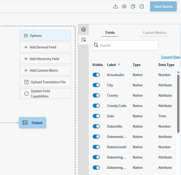 use this work area to manage the visibility of fields and other information related to your data